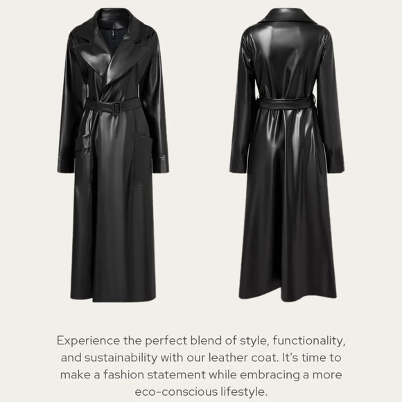 Full length faux leather Trench Coat. - Picture 3 of 6